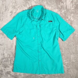 Swiss Alps Shirt Mens Large Green Teal Short‎ Sleeve Fishing Outdoor